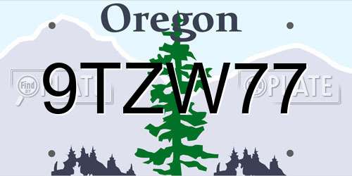 9TZW77 Oregon License Plate