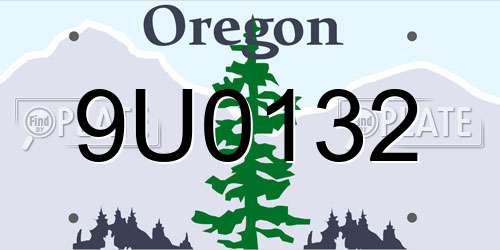 9U0132 Oregon License Plate