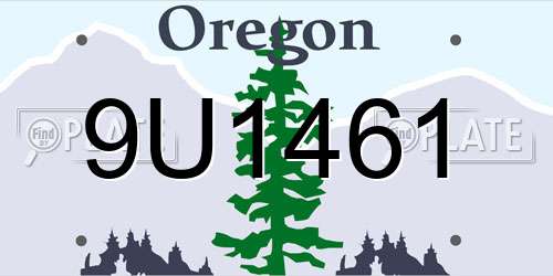 9U1461 Oregon License Plate
