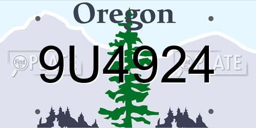 9U4924 Oregon License Plate