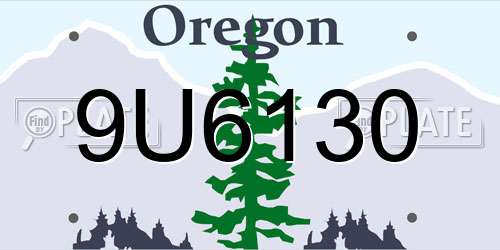 9U6130 Oregon License Plate