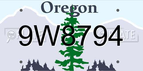 9W8794 Oregon License Plate