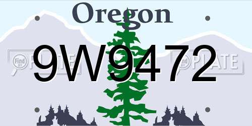 9W9472 Oregon License Plate
