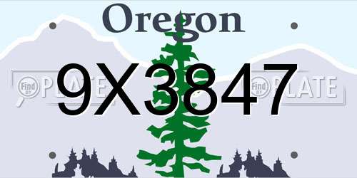 9X3847 Oregon License Plate