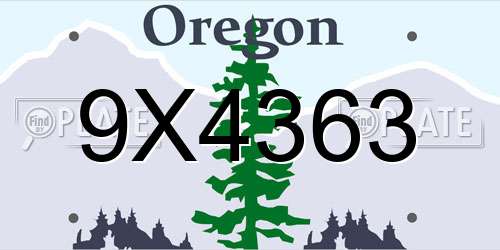 9X4363 Oregon License Plate
