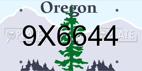 9X6644 Oregon License Plate