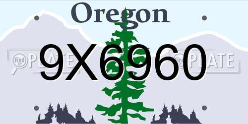 9X6960 Oregon License Plate