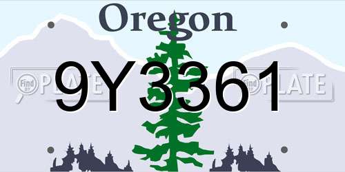 9Y3361 Oregon License Plate