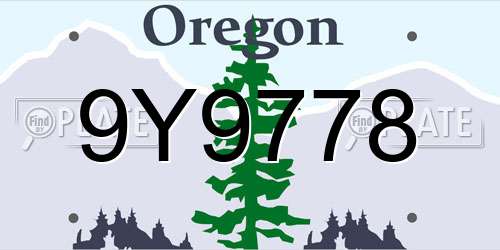 9Y9778 Oregon License Plate