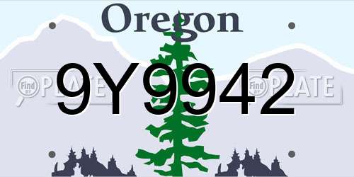 9Y9942 Oregon License Plate