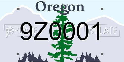 9Z0001 Oregon License Plate