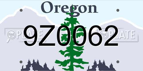 9Z0062 Oregon License Plate