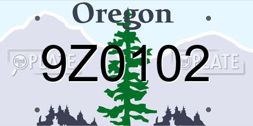 9Z0102 Oregon License Plate