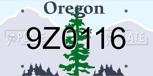 9Z0116 Oregon License Plate