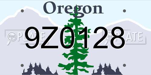 9Z0128 Oregon License Plate