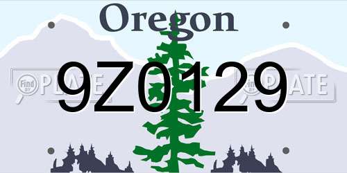 9Z0129 Oregon License Plate