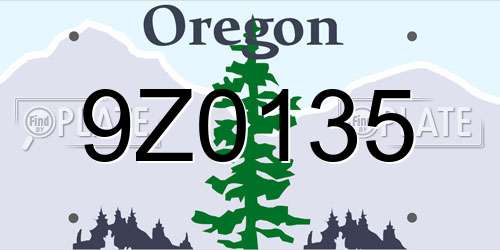 9Z0135 Oregon License Plate