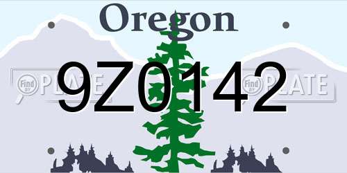 9Z0142 Oregon License Plate