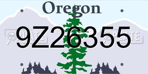 9Z26355 Oregon License Plate