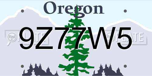 9Z77W5 Oregon License Plate