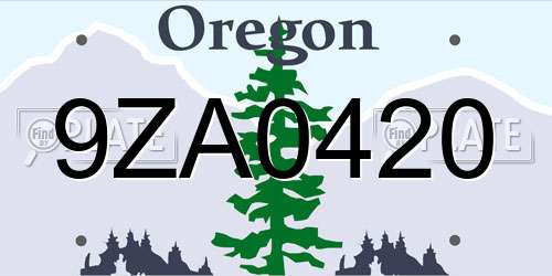9ZA0420 Oregon License Plate