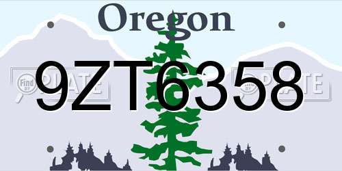 9ZT6358 Oregon License Plate