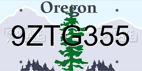 9ZTG355 Oregon License Plate