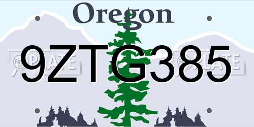 9ZTG385 Oregon License Plate
