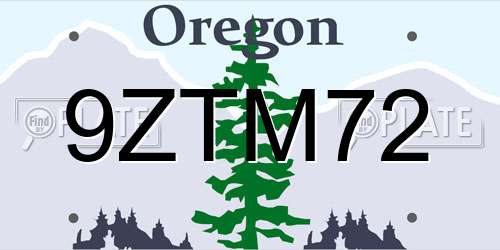9ZTM72 Oregon License Plate