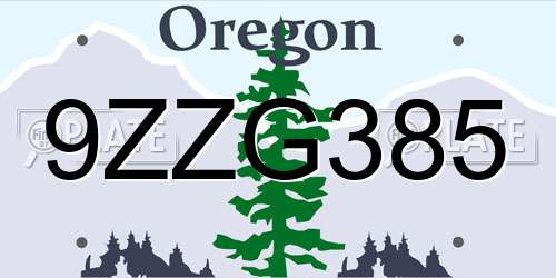 9ZZG385 Oregon License Plate