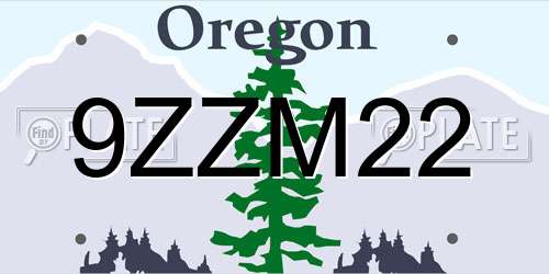 9ZZM22 Oregon License Plate