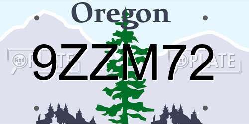 9ZZM72 Oregon License Plate