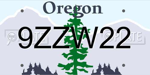 9ZZW22 Oregon License Plate