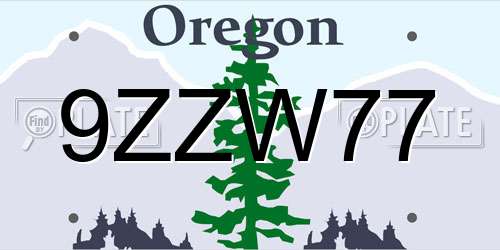 9ZZW77 Oregon License Plate