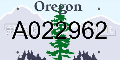 A022962 Oregon License Plate