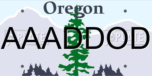 AAADDOD Oregon License Plate