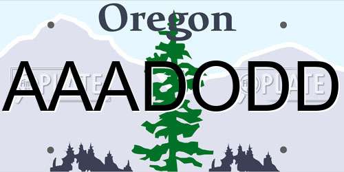 AAADODD Oregon License Plate