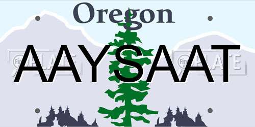 AAYSAAT Oregon License Plate