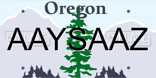 AAYSAAZ Oregon License Plate