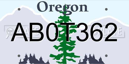 AB0T362 Oregon License Plate