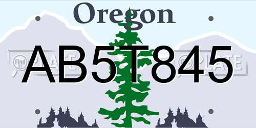 AB5T845 Oregon License Plate