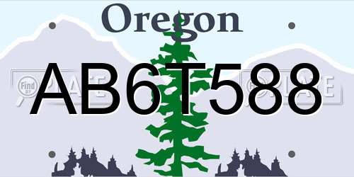 AB6T588 Oregon License Plate