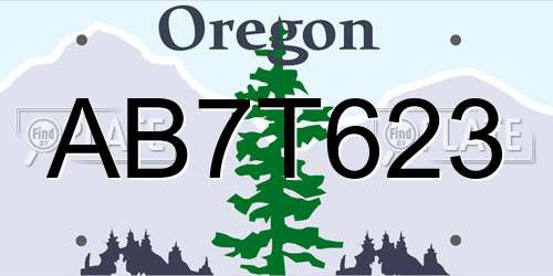 AB7T623 Oregon License Plate