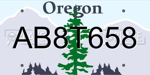 AB8T658 Oregon License Plate
