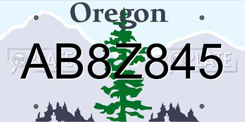AB8Z845 Oregon License Plate
