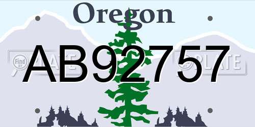 AB92757 Oregon License Plate