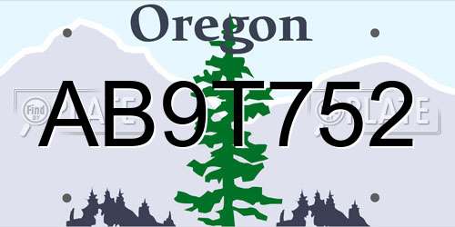 AB9T752 Oregon License Plate
