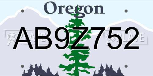 AB9Z752 Oregon License Plate
