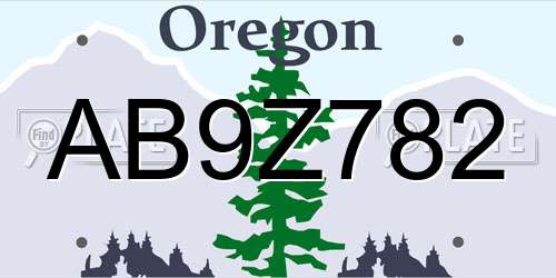 AB9Z782 Oregon License Plate