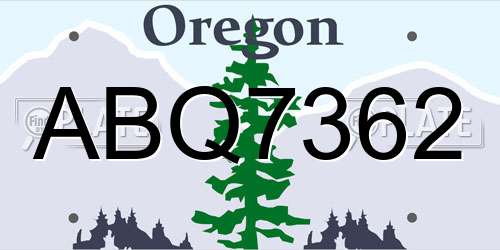 ABQ7362 Oregon License Plate